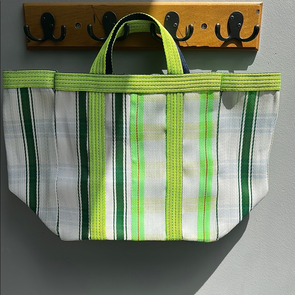 Green and White Striped Canvas Tote with Lime Accents